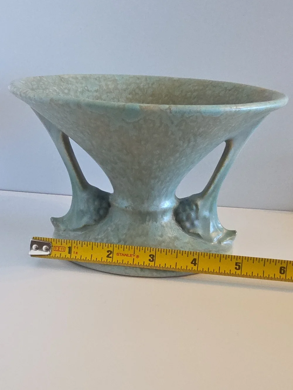 Vintage 1928 Roseville Pottery Blue-Green Tuscany Compote Vase (Shape #67-4)